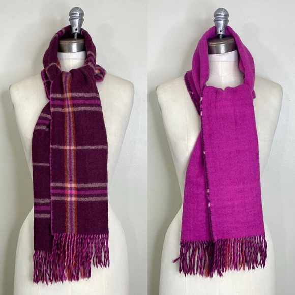LANICIFIO CONFEZIONI SCARF BABY ALPACA REVERSIBLE PLAID/SOLID FRINGE PINK BROWN - Picture 1 of 13